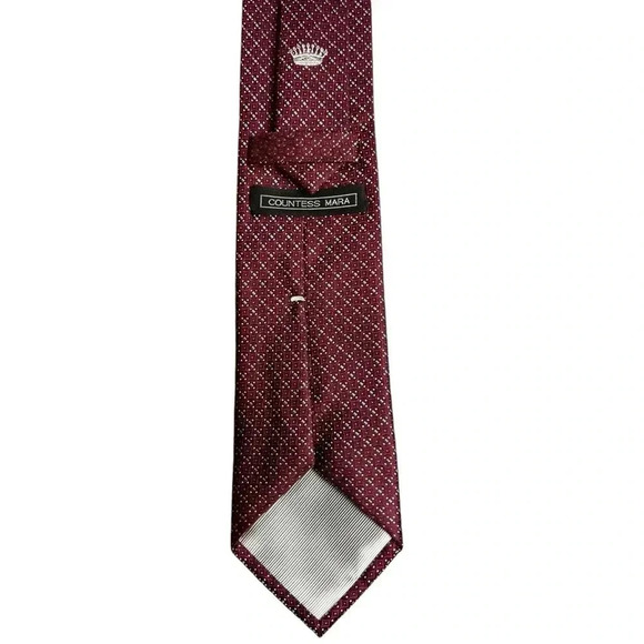 COUNTESS MARA 100% Silk Handmade Red Maroon Tie Blue & White Circular Geometric - Picture 3 of 8